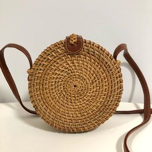 Round Woven Rattan Mini Crossbody Bag